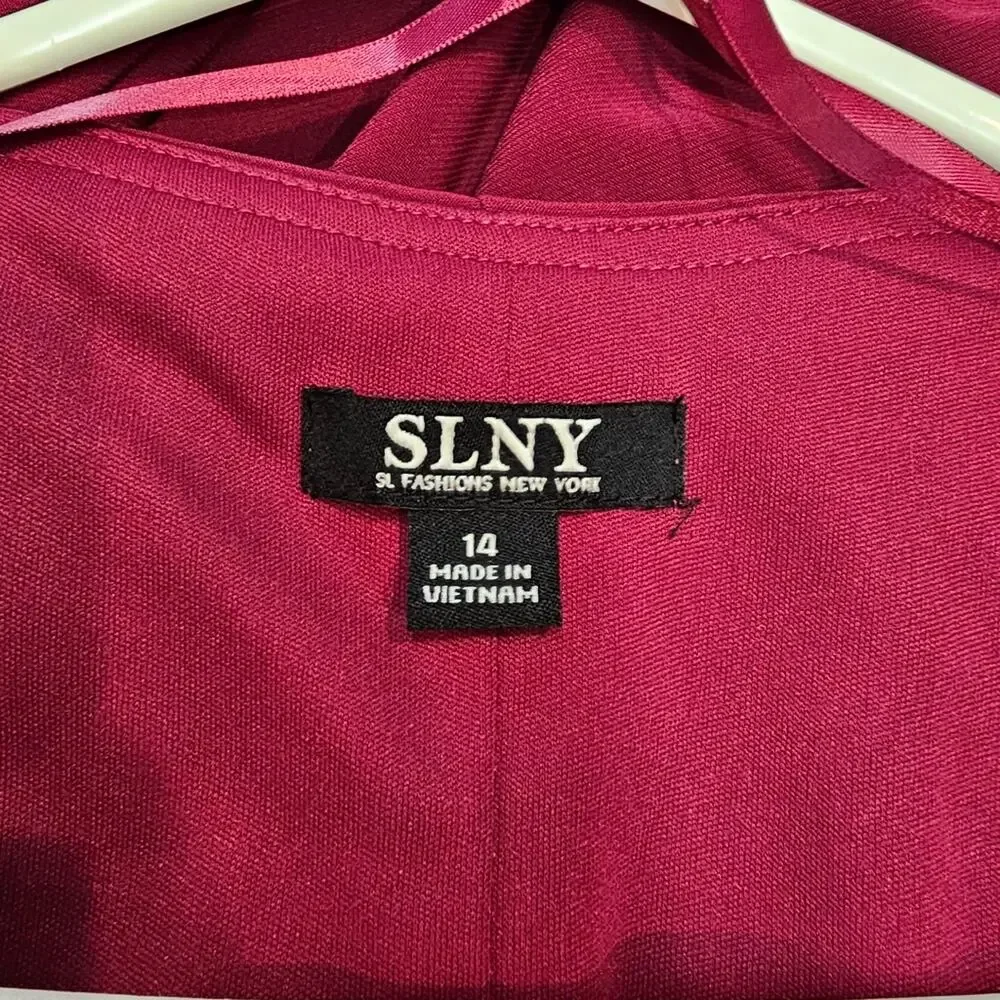 SLNY Maroon V Neck Sleeveless Lined Sheath Dress Size 14